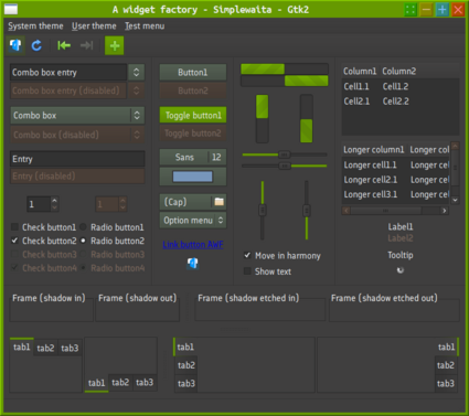 This is the GTK2 version, run in XFCE so you can also see the xfwm4 theme (window decoration). 
GTK2 can be definitely improved.